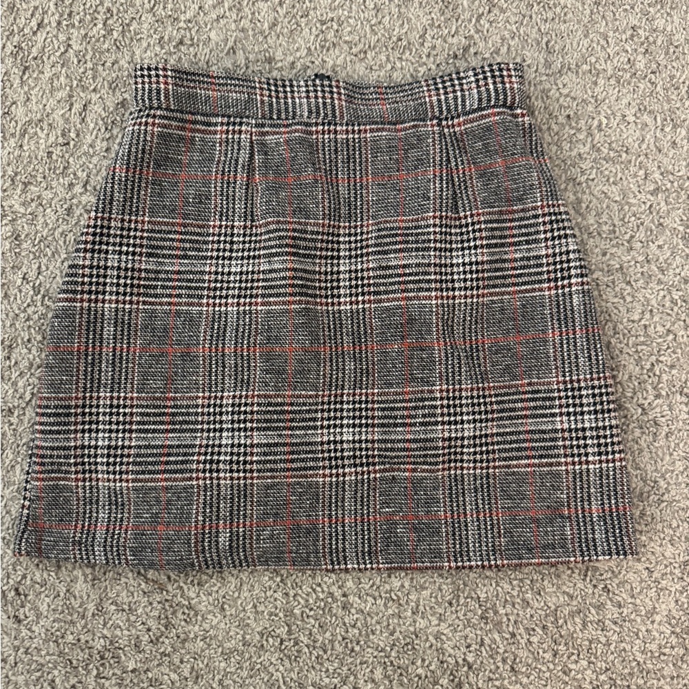 Classic Plaid Mini Skirt in Black with Orange Accent